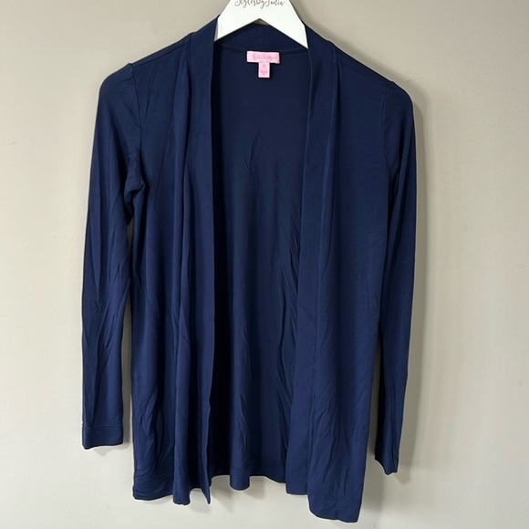Lilly Pulitzer Blithe Open Front Cardigan Navy Blue Lightweight Sweater Sz XS - Picture 2 of 12